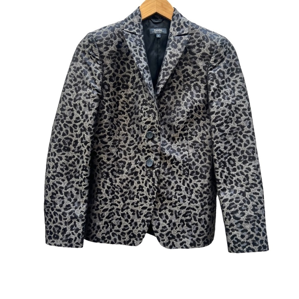 Zanella Italy Platinum Leopard Print Blazer Size 6 Grey/Black